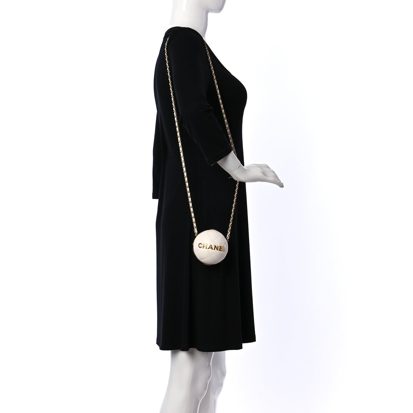 Lambskin Quilted Sphere Minaudiere Chain Clutch White