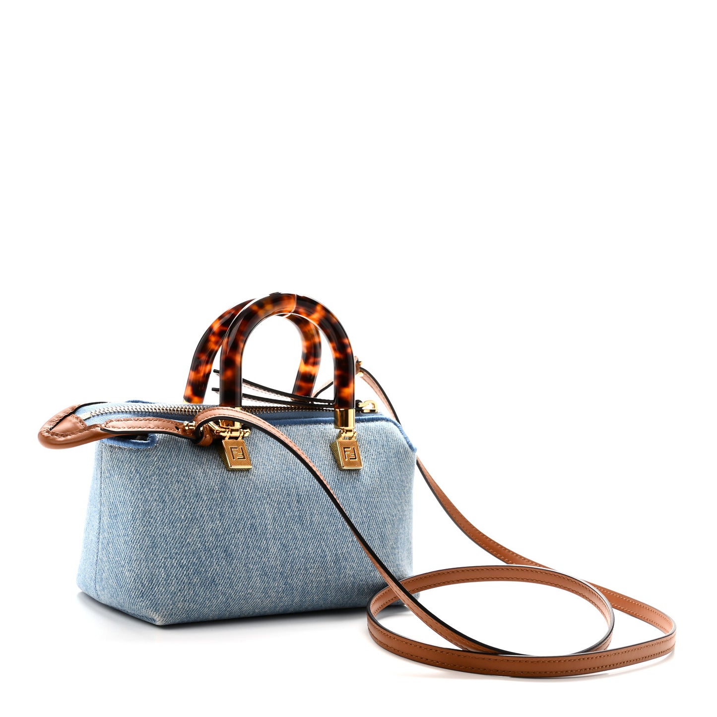 Denim Vitello King Plexiglass Logo Embroidered Mini By The Way Top Handle Boston Bag Denim Cuoio