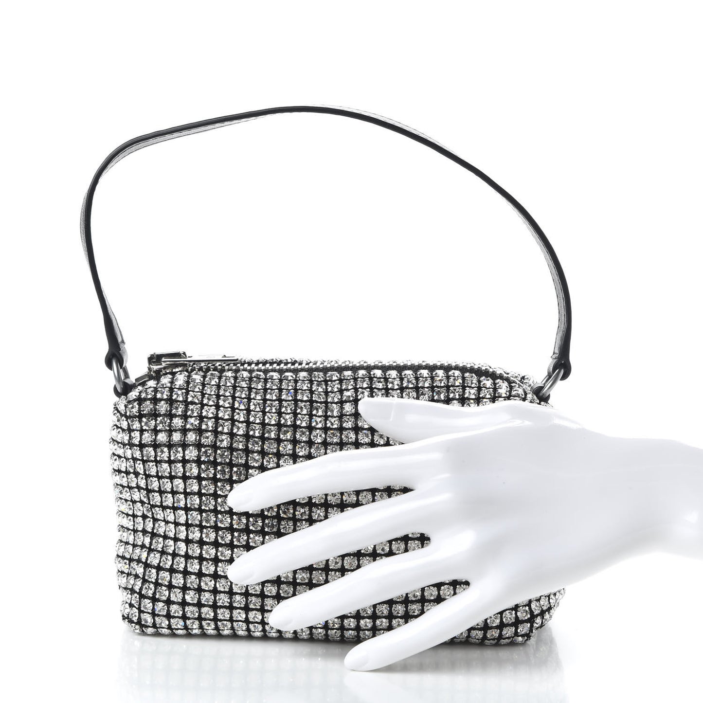 Mesh Crystal Rhinestone Mini Heiress Pouch Black Silver