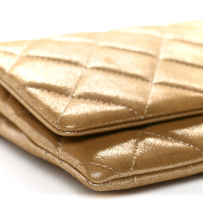 Chanel Iridescent Calfskin Quilted Crystal Chain Flap Clutch  Gold 9 of 10
