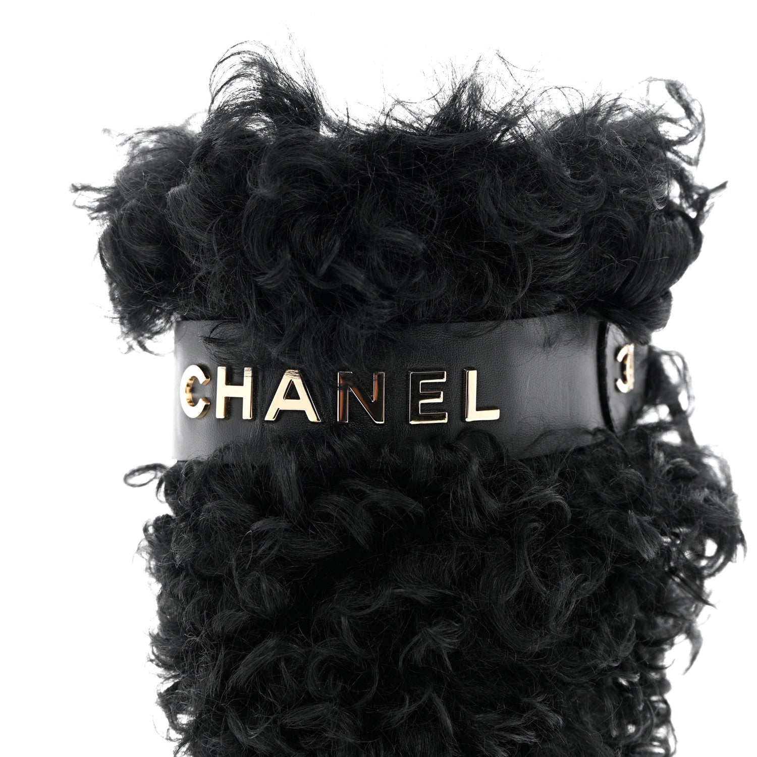 Chanel Shearling Sheepskin High Boots 38.5 Black 8 of 13