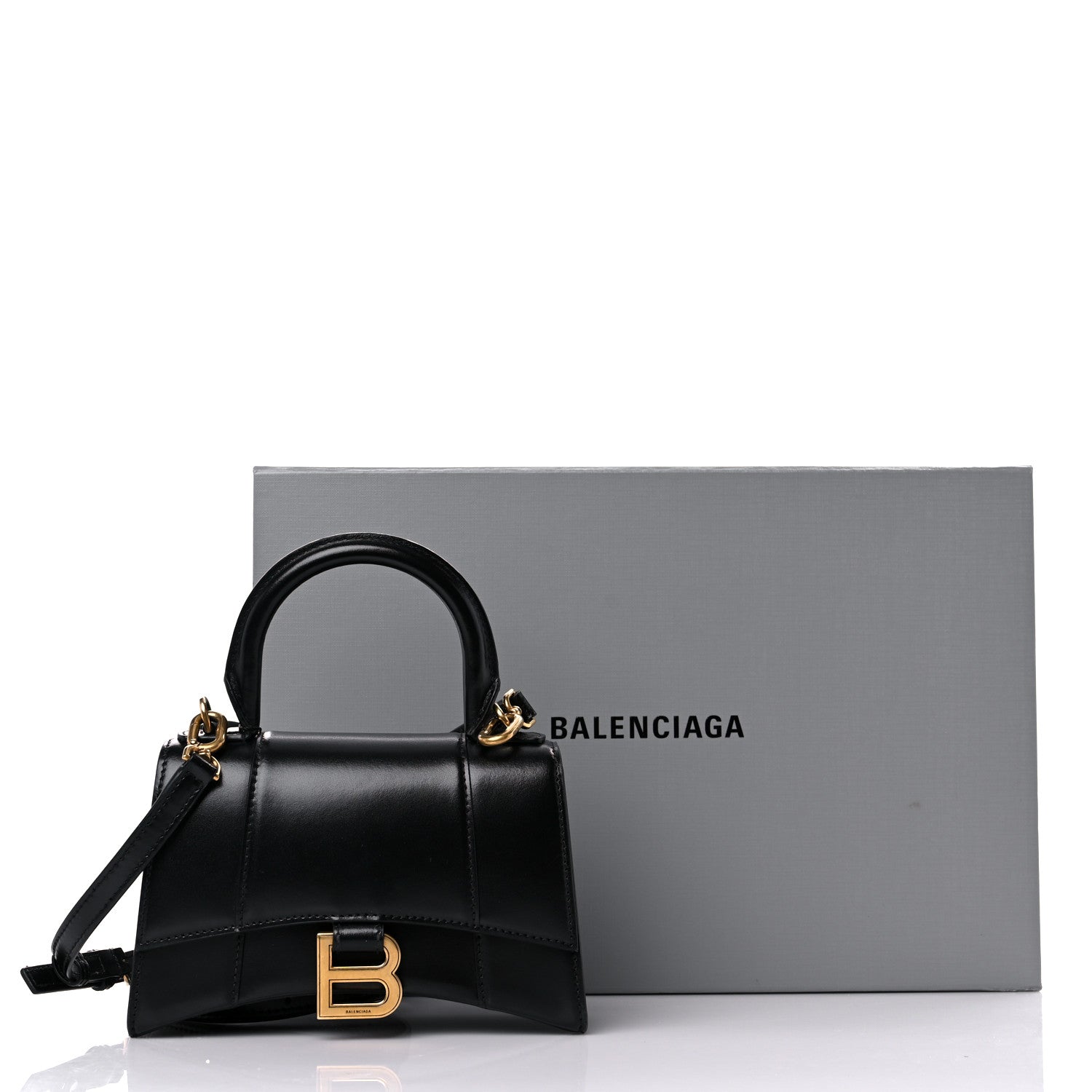 Balenciaga Shiny Box Calfskin Hourglass Top Handle Bag XS Black 16 of 16