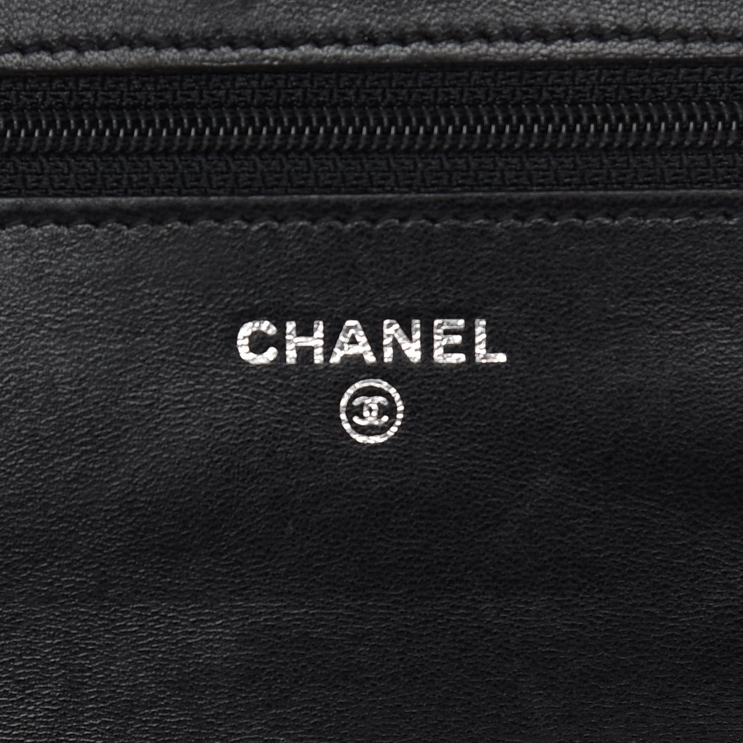 Lambskin Camellia Embossed Wallet on Chain WOC Black
