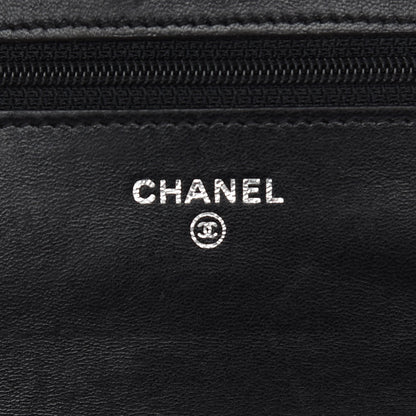 Chanel Lambskin Camellia Embossed Wallet on Chain WOC Black 6 of 11