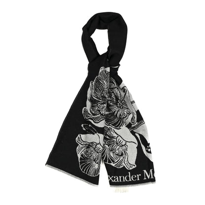 Alexander McQueen Wool Flower Skulls Scarf Black White 1 of 4