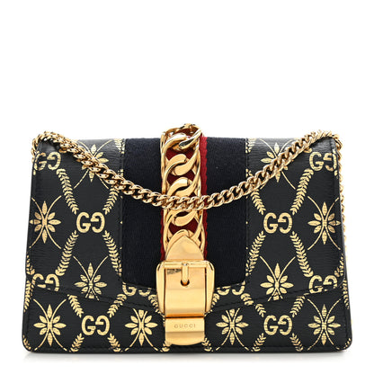 Gucci Textured Calfskin Super Mini Sylvie Chain Shoulder Bag Navy Gold 1 of 13