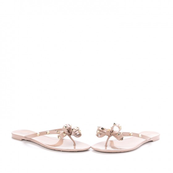 PVC Jelly Rockstud Bow Thong Sandals 38 Poudre