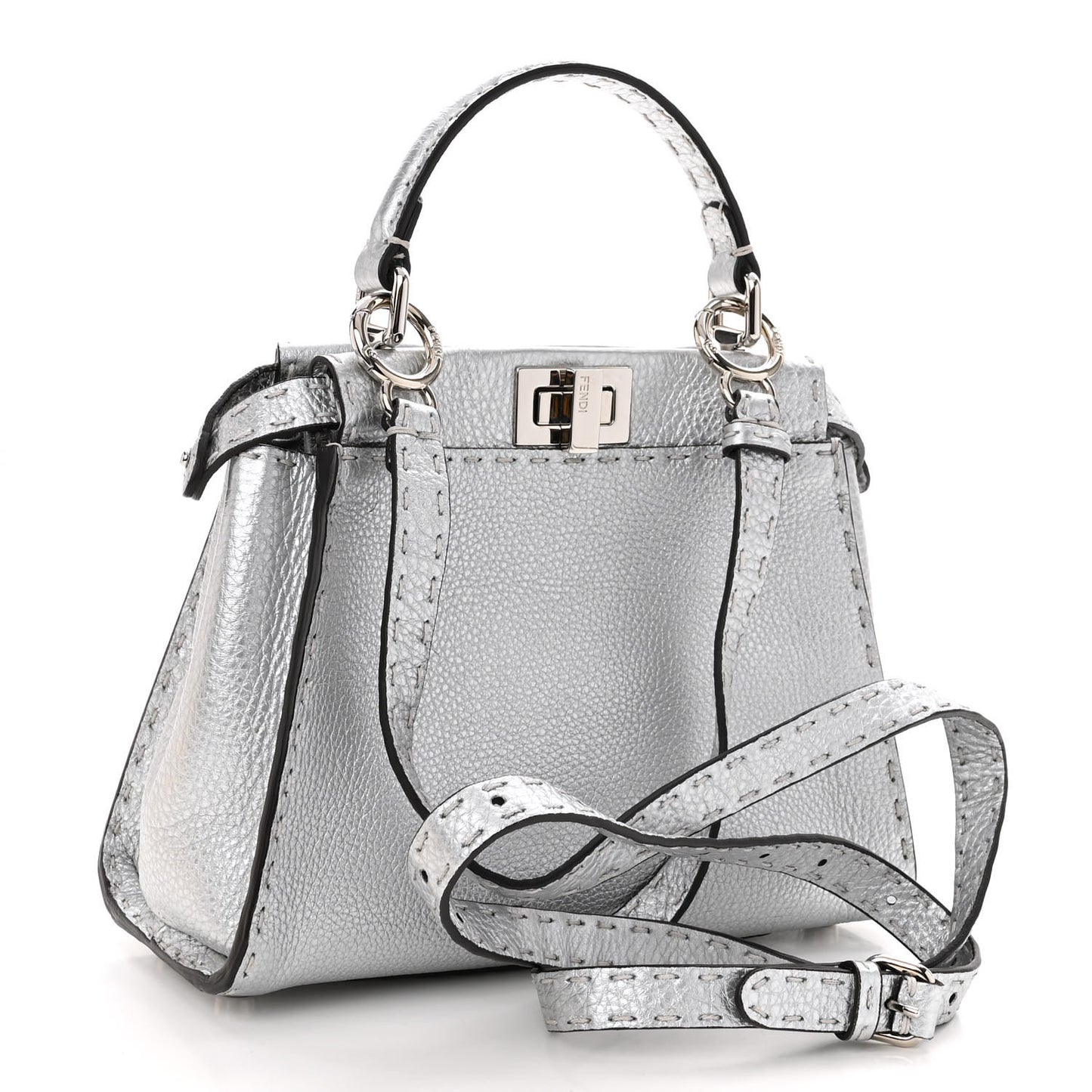 Cuoio Romano Lux Selleria Mini Peekaboo Iconic Satchel Argento