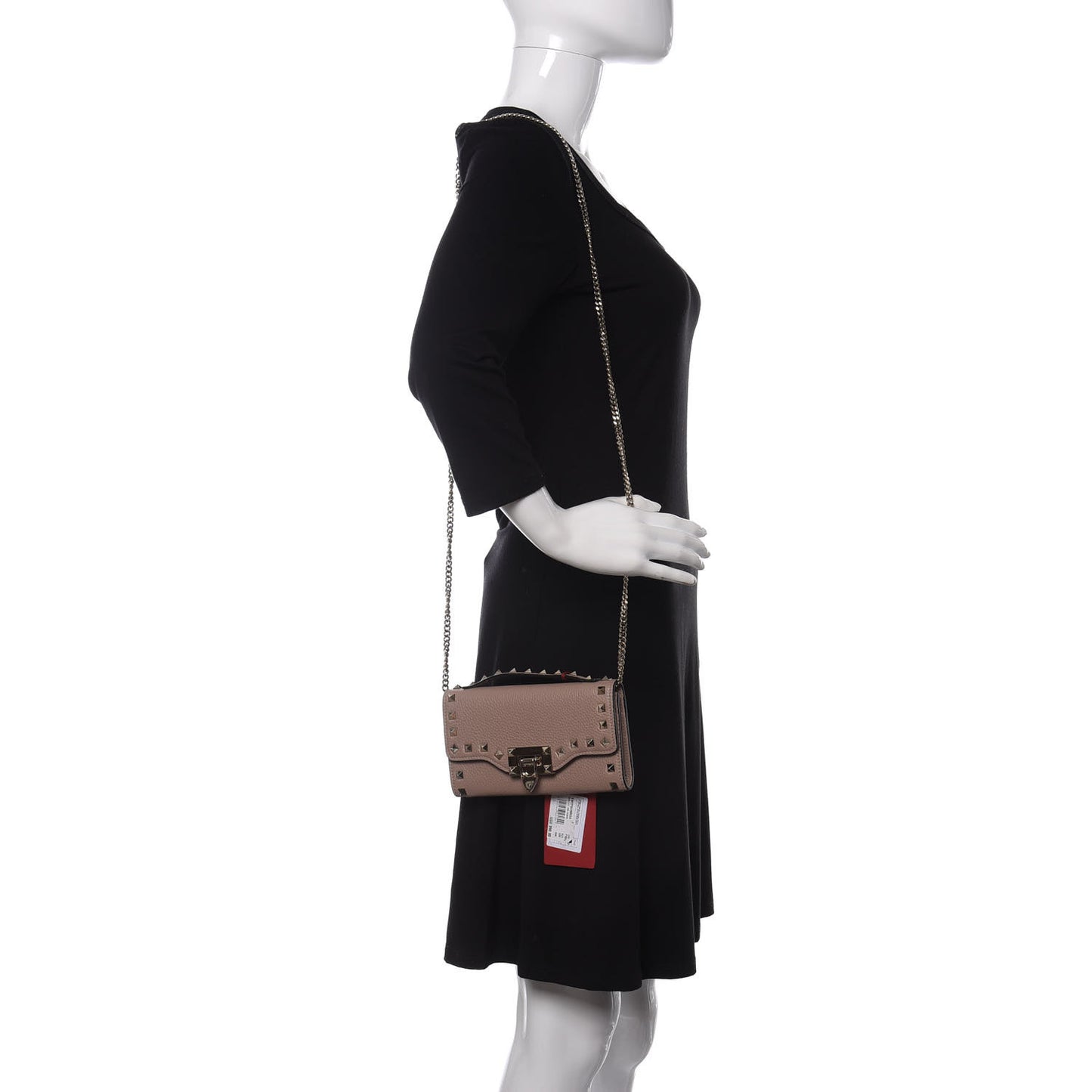 Pebbled Calfskin Rockstud Flip Lock Wallet On Chain Poudre