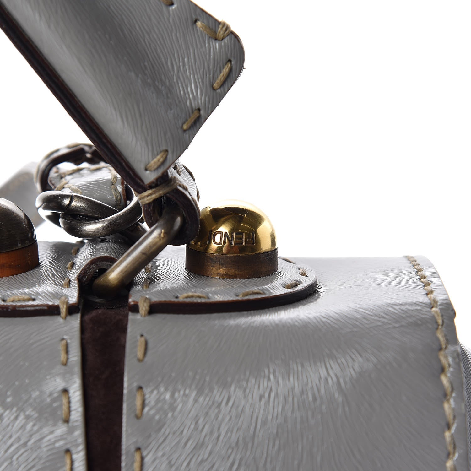 Fendi Glazed Calfskin Secret Code Satchel Grey 11 of 11