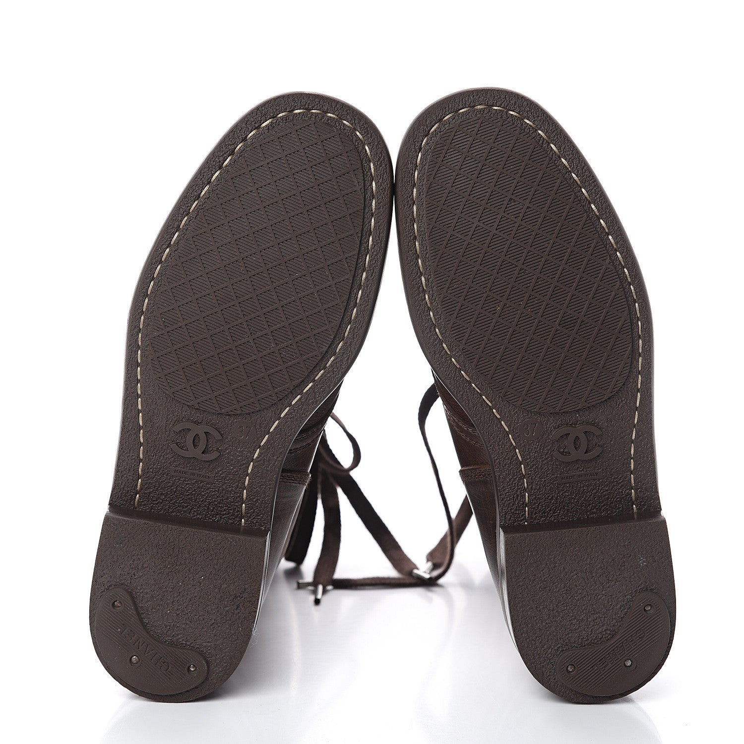 Chanel Calfskin Lace Up Combat Boots 37 Dark Brown 5 of 6