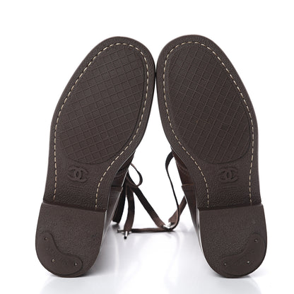 Chanel Calfskin Lace Up Combat Boots 37 Dark Brown 5 of 6