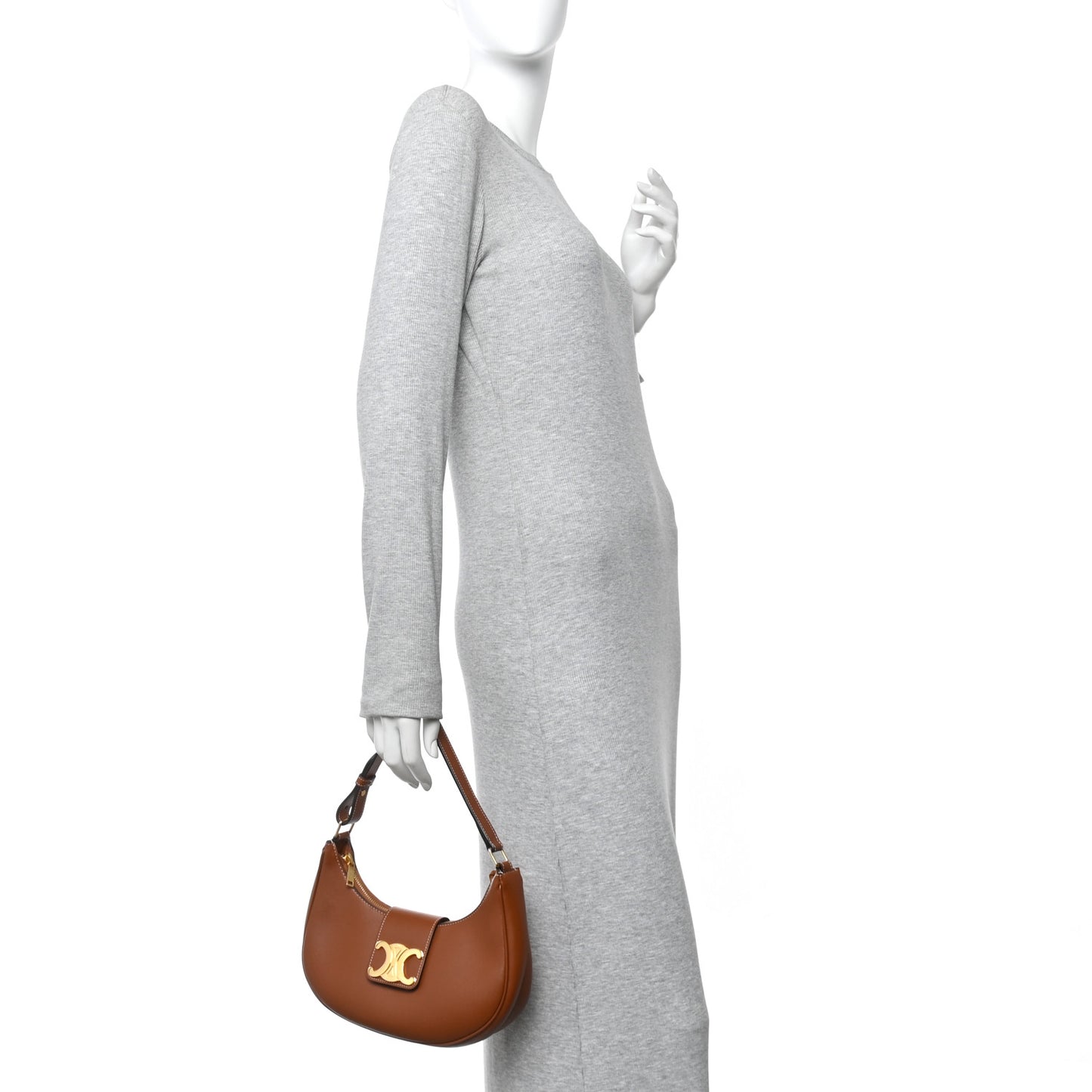 Smooth Calfskin Medium Strap Ava Triomphe Shoulder Bag Tan