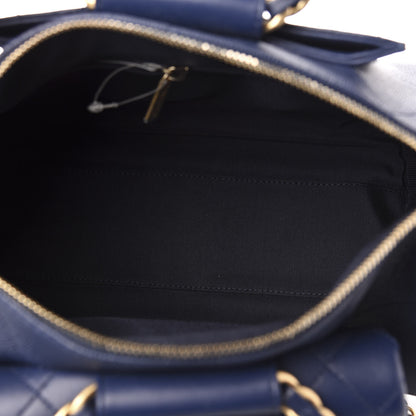 Chanel Grained Calfskin Lambskin Quilted Large Bowling Bag Blue 6 of 11
