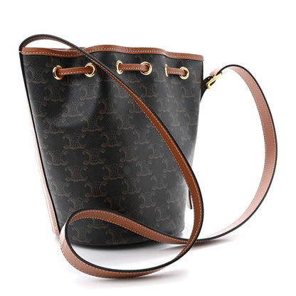 Celine Triomphe Canvas Calfskin Small Drawstring Bucket Bag Tan 3 of 10