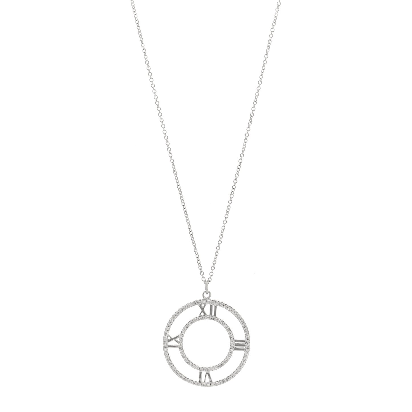 18K White Gold Diamond Medium Atlas Open Pave Pendant Necklace