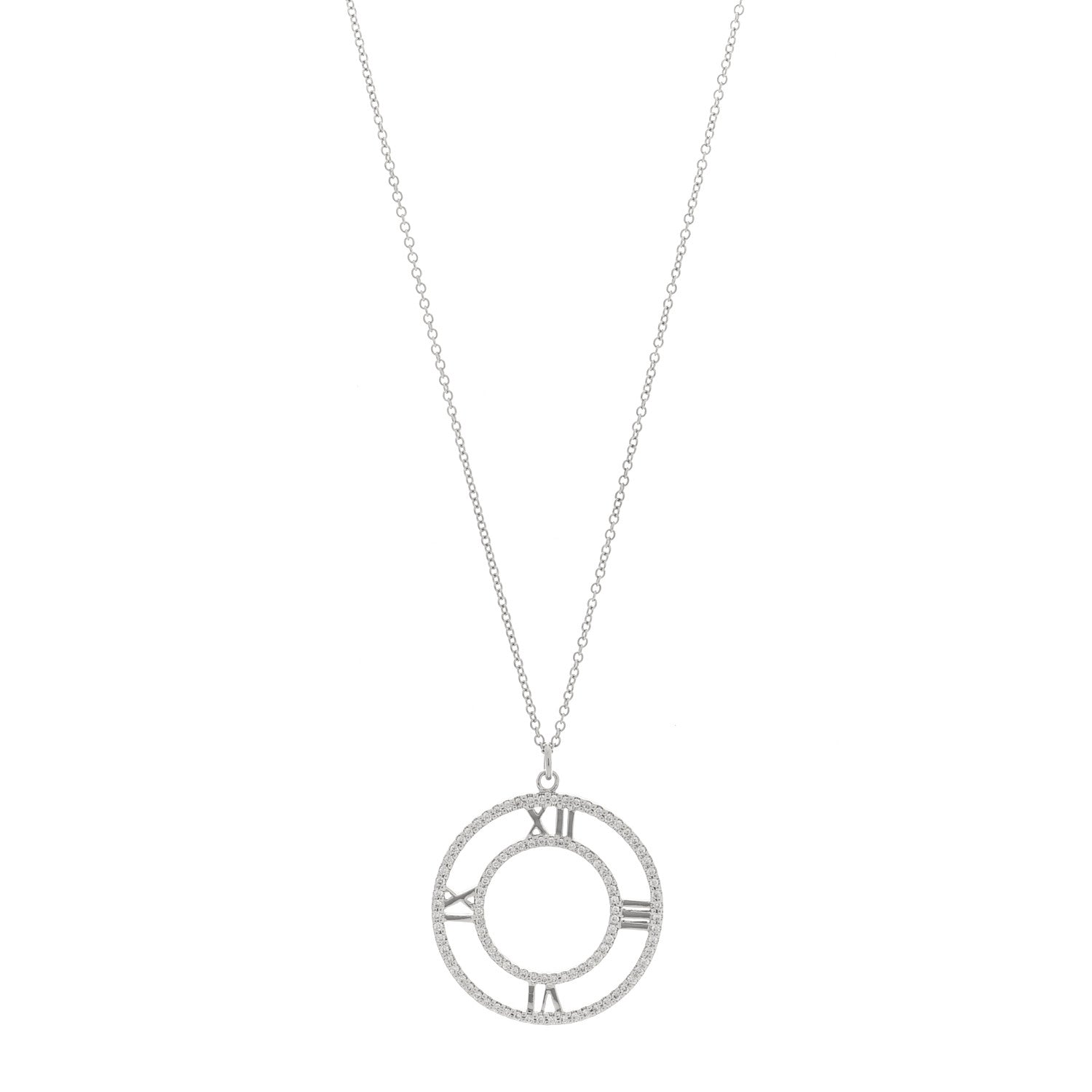 Tiffany 18K White Gold Diamond Medium Atlas Open Pave Pendant Necklace 1 of 5