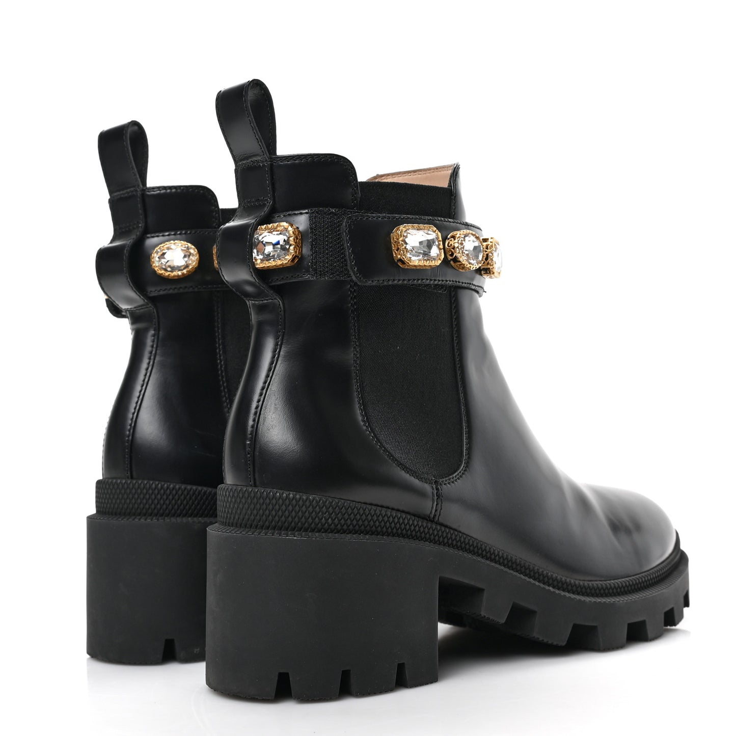Calfskin Crystal GG Trip Chelsea Ankle Boots 36.5 Black
