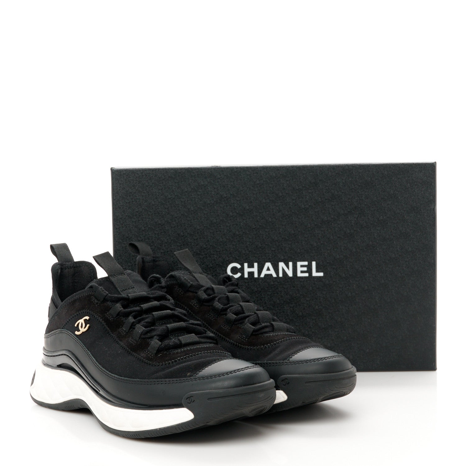 Chanel Velvet Calfskin Mixed Fibers CC Sneakers 41 Black 10 of 10