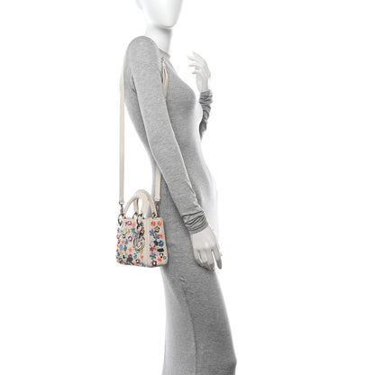 Christian Dior Calfskin Sequin Floral Embroidered Mini Lady Dior White Multicolor 2 of 12