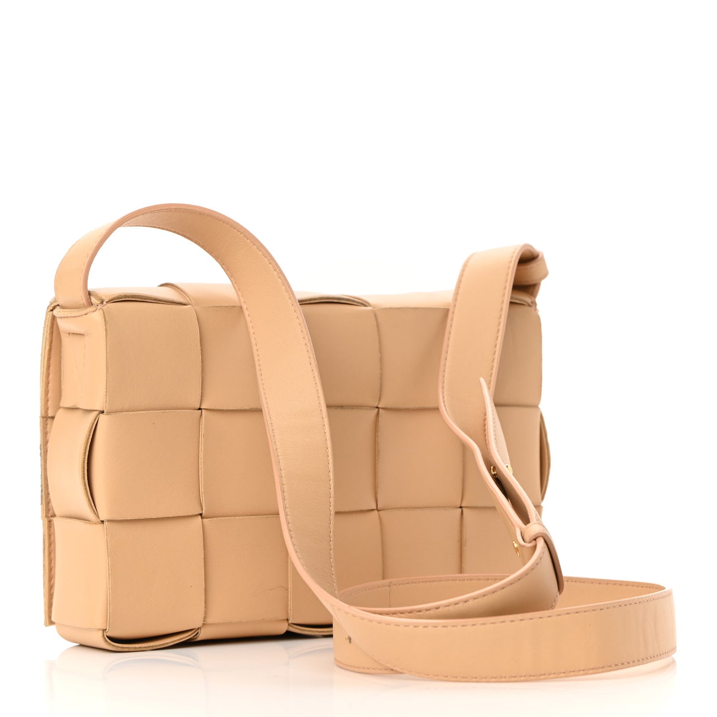 Lambskin Maxi Intrecciato Cassette Crossbody Bag Almond