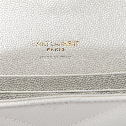 Saint Laurent Grain De Poudre Matelasse Chevron Small Monogram Envelope Wallet Crema Soft 6 of 7