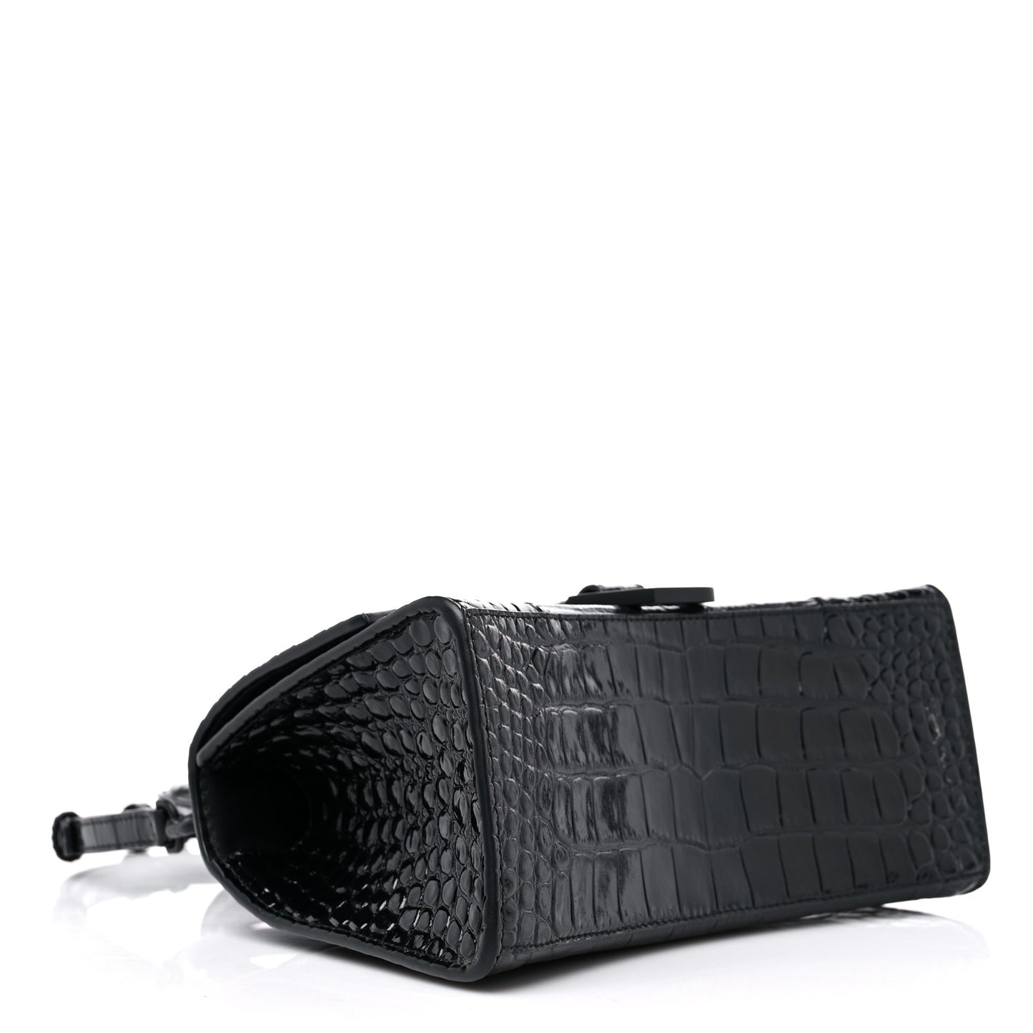 Shiny Calfskin Monochrome Crocodile Embossed Small Hourglass Top Handle Bag Black