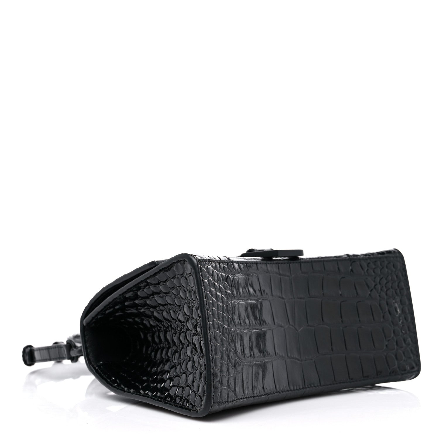 Balenciaga Shiny Calfskin Monochrome Crocodile Embossed Small Hourglass Top Handle Bag Black 4 of 12