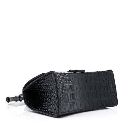 Balenciaga Shiny Calfskin Monochrome Crocodile Embossed Small Hourglass Top Handle Bag Black 4 of 12