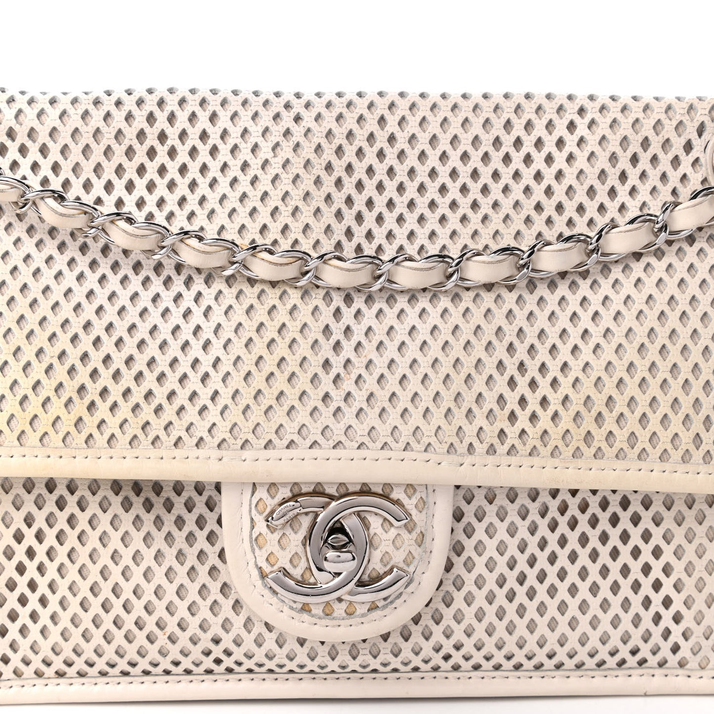 Perforated Calfskin Up In The Air Flap White