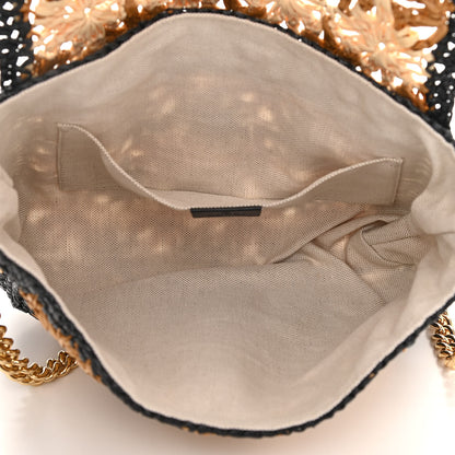 Gucci Raffia Azalea Calfskin Crochet Flower Small GG Marmont Shoulder Bag Natural Ecru Black 5 of 10