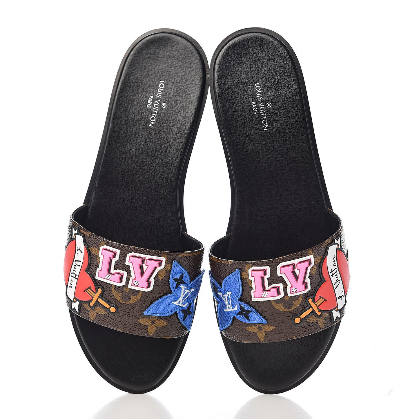 Calfskin Monogram Heart Flat Mules 37 Cacao