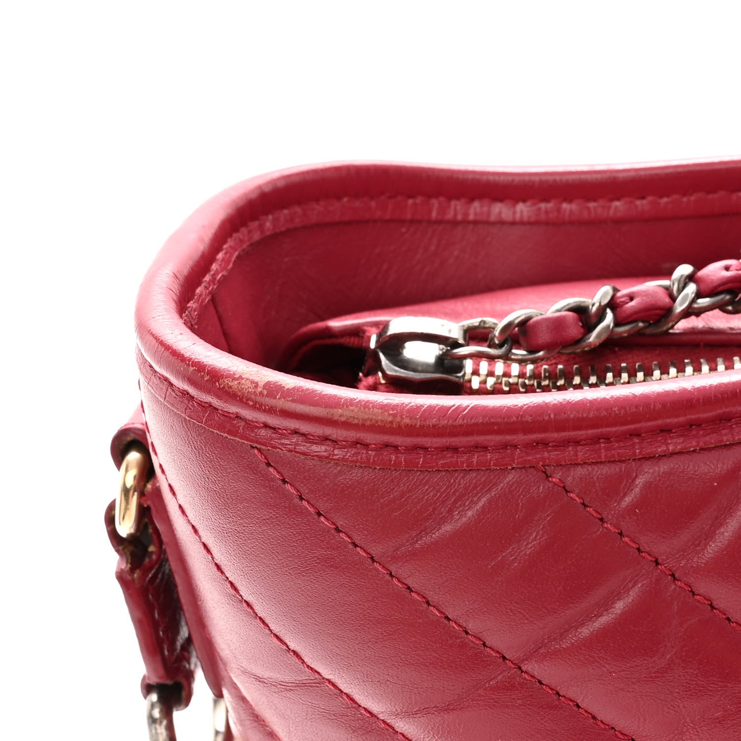 Chanel Aged Calfskin Chevron Quilted Medium Gabrielle Hobo Red 11 of 12