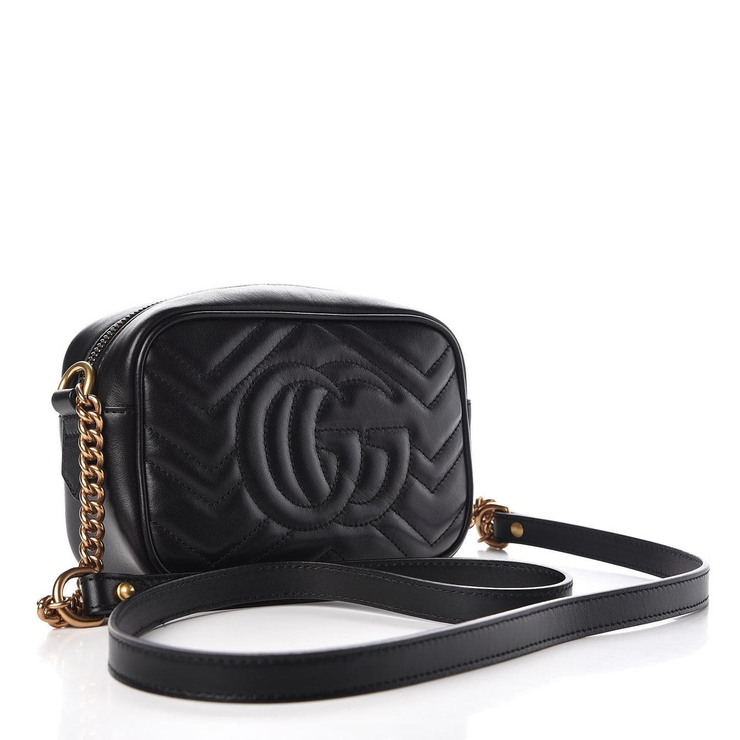 Calfskin Matelasse Mini GG Marmont Chain Shoulder Bag Black