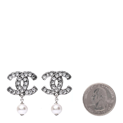 Chanel Crystal Pearl CC Drop Earrings Silver 2 of 4