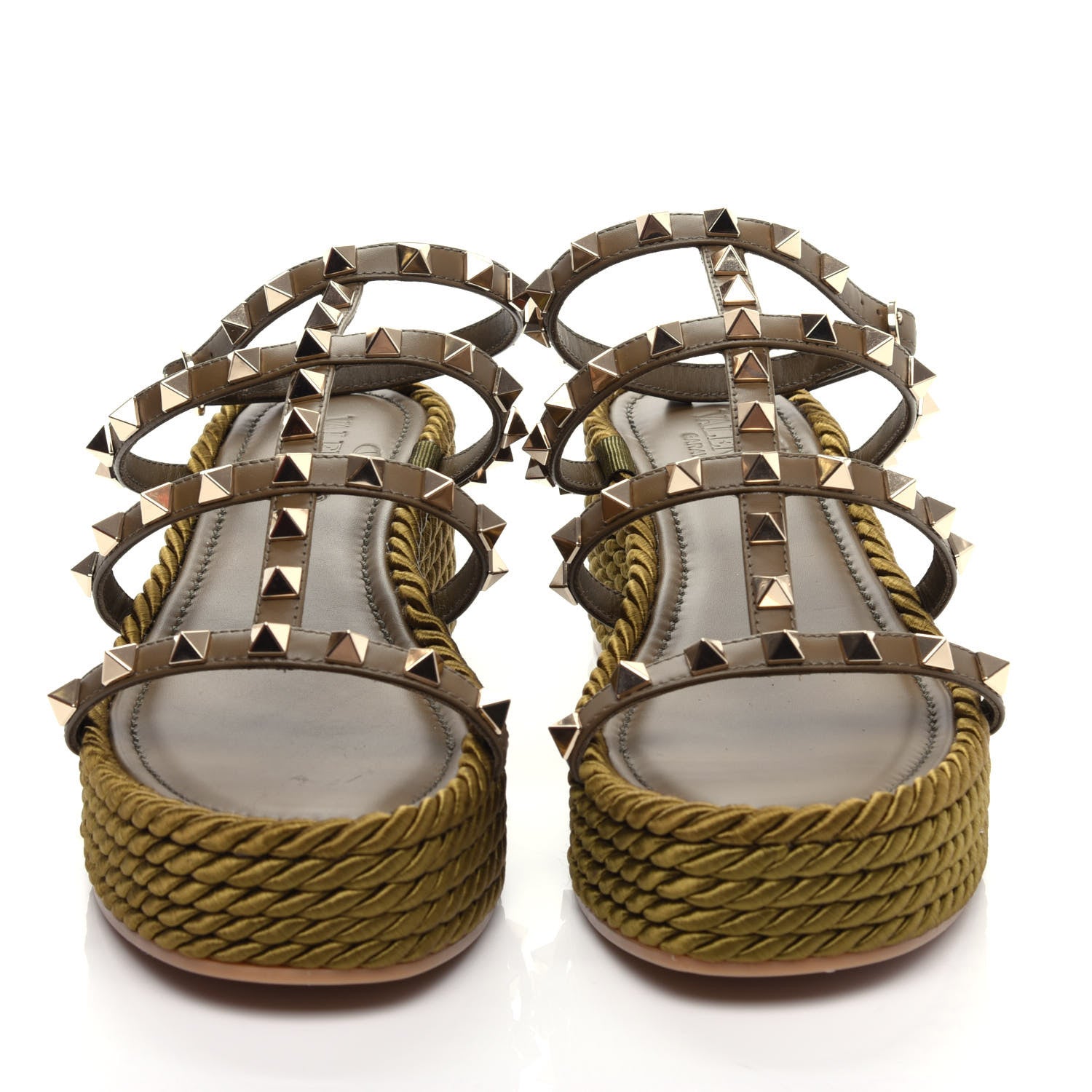 Valentino Garavani Calfskin Rockstud Ankle Strap Torchon Espadrille Caged 30/55mm Sandals 37 Lichen 5 of 11
