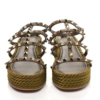 Valentino Garavani Calfskin Rockstud Ankle Strap Torchon Espadrille Caged 30/55mm Sandals 37 Lichen 5 of 11