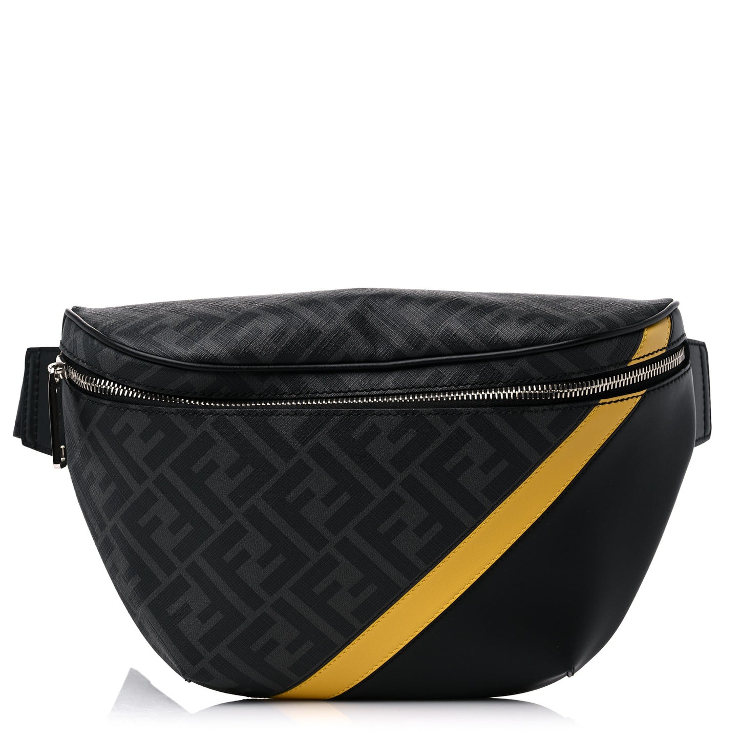 Glazed Fabric Vitello Liberty Century Logo FF 1974 Diagonal Belt Bag Black Sunflower