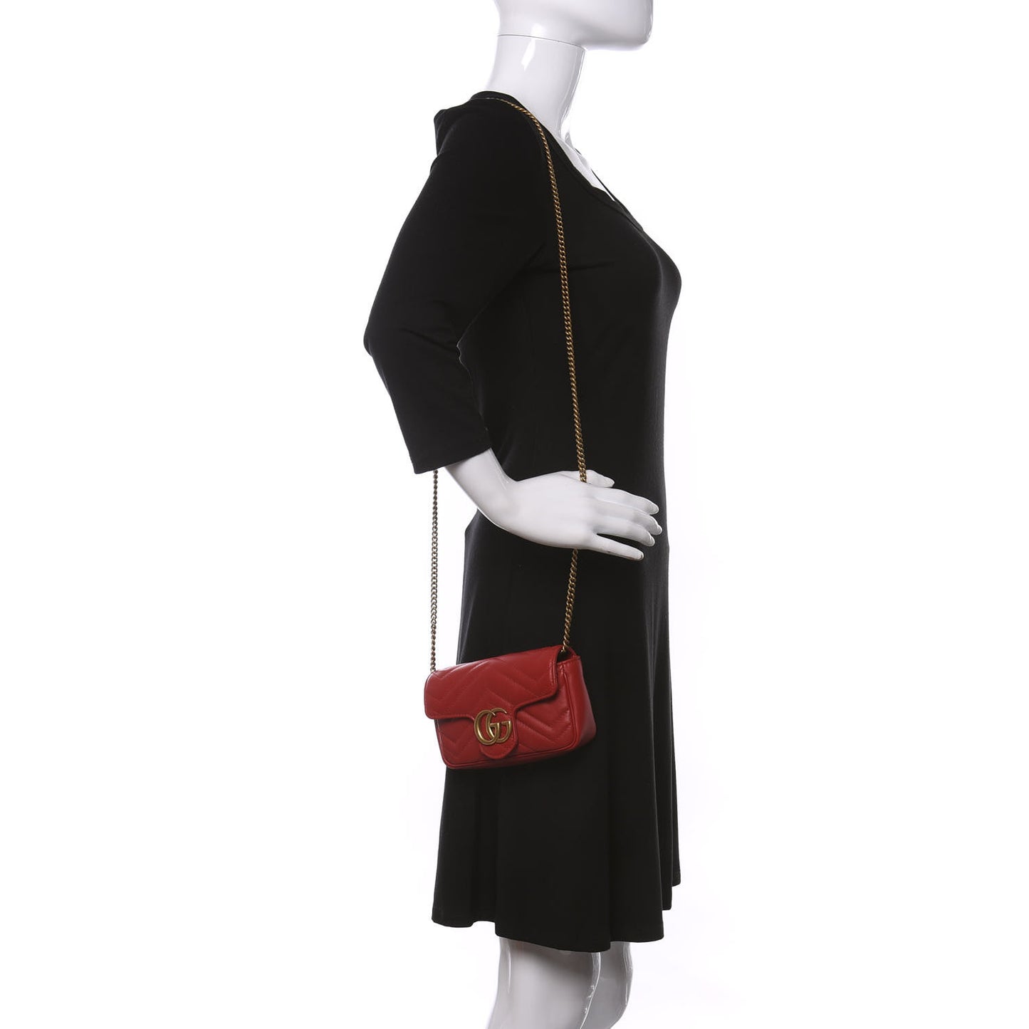 Calfskin Matelasse Super Mini GG Marmont Shoulder Bag Hibiscus Red