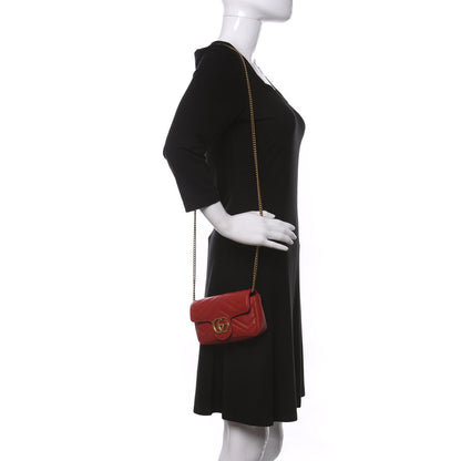 Gucci Calfskin Matelasse Super Mini GG Marmont Shoulder Bag Hibiscus Red 2 of 15