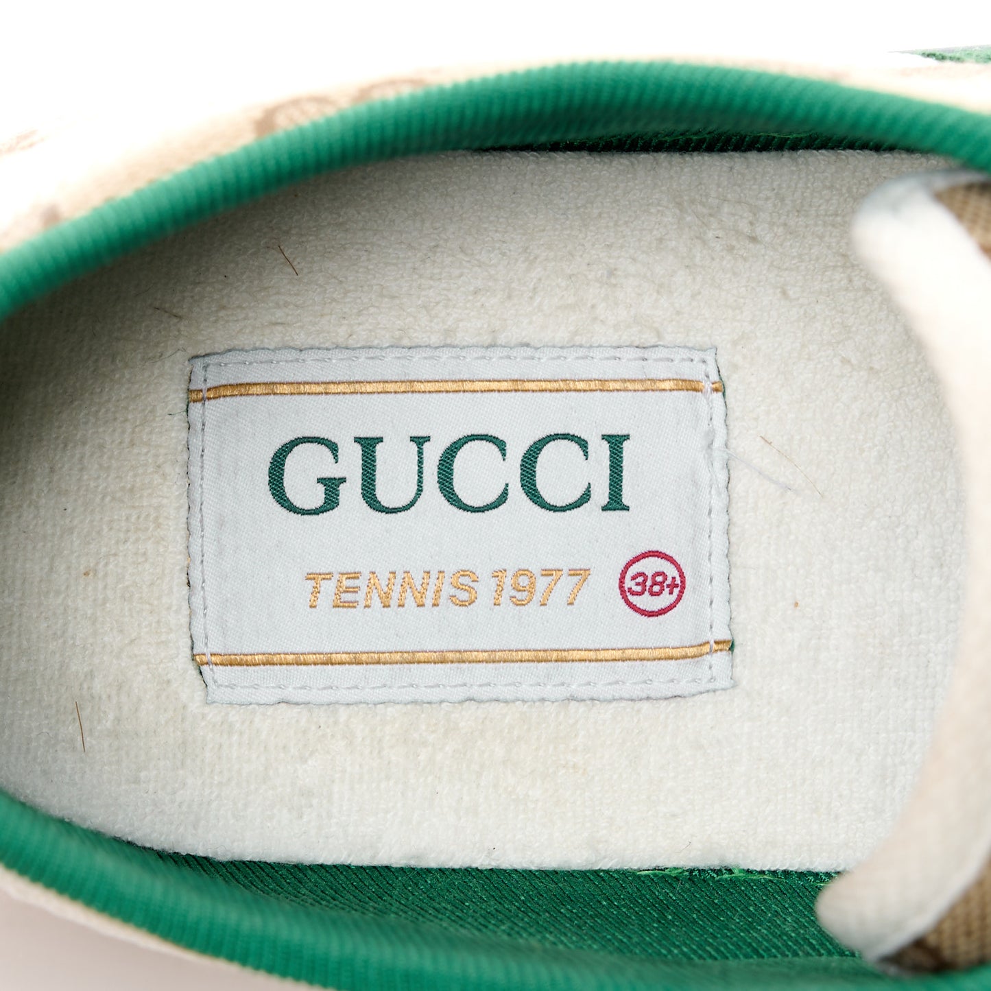 GG Monogram Web Womens 1977 Tennis Sneakers 38.5 Beige Ebony Mystic White