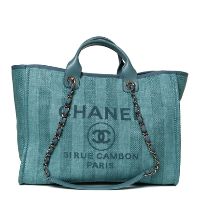 Chanel Mixed Fibers Striped Medium Deauville Tote Blue 1 of 10