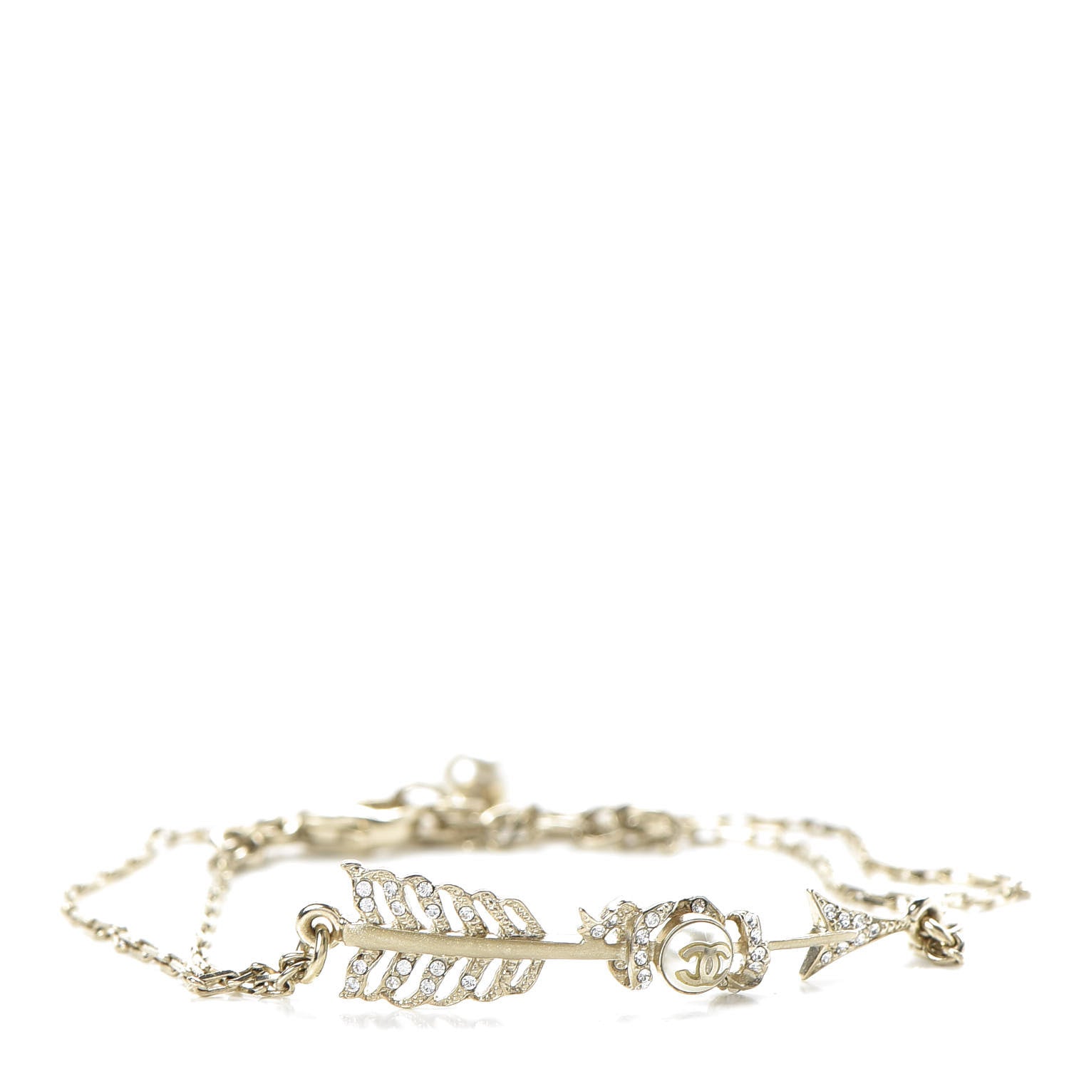 Chanel Crystal Pearl CC Arrow Bracelet Gold 1 of 6