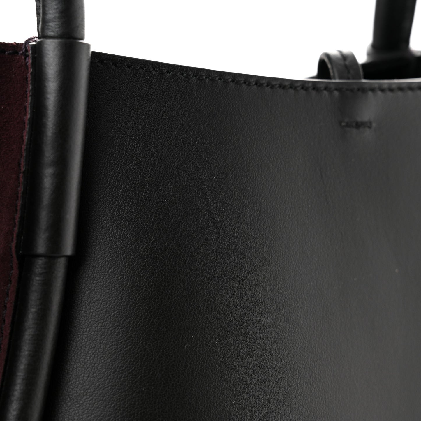 Calfskin Suede Ruched Tote Black Chocolate Plum