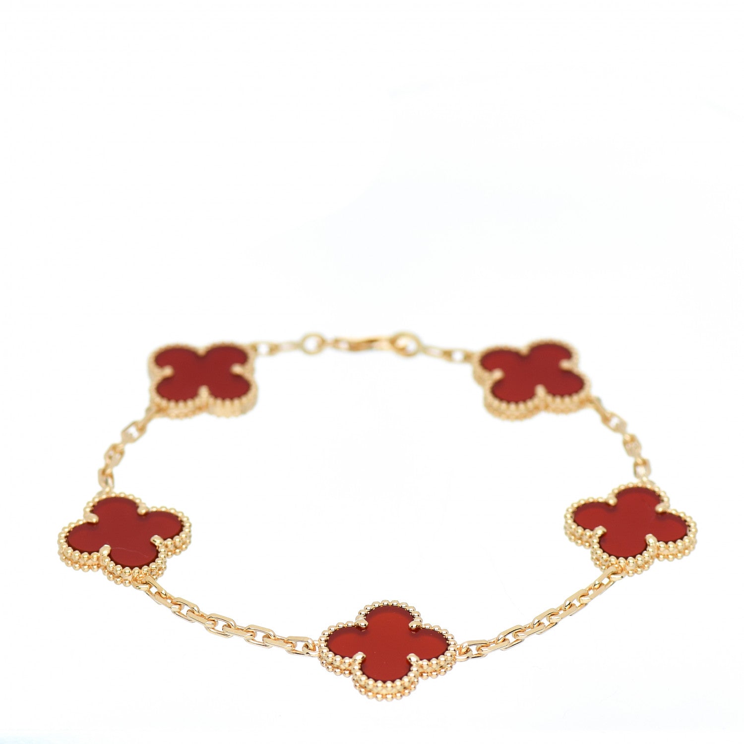 Van Cleef & Arpels 18K Yellow Gold Carnelian 5 Motifs Vintage Alhambra Bracelet 1 of 5