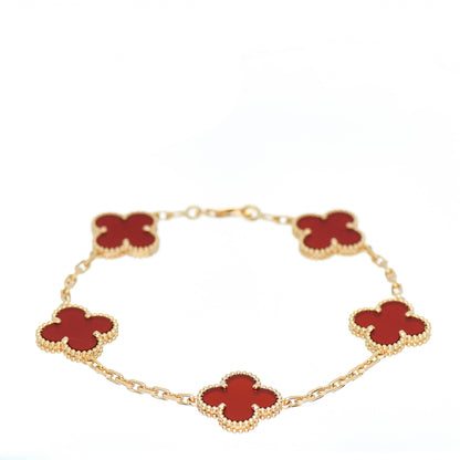 Van Cleef & Arpels 18K Yellow Gold Carnelian 5 Motifs Vintage Alhambra Bracelet 1 of 5