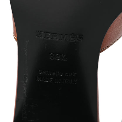 Hermes Calfskin Elbe 60 Sandals 38.5 Marron Glaise 8 of 13