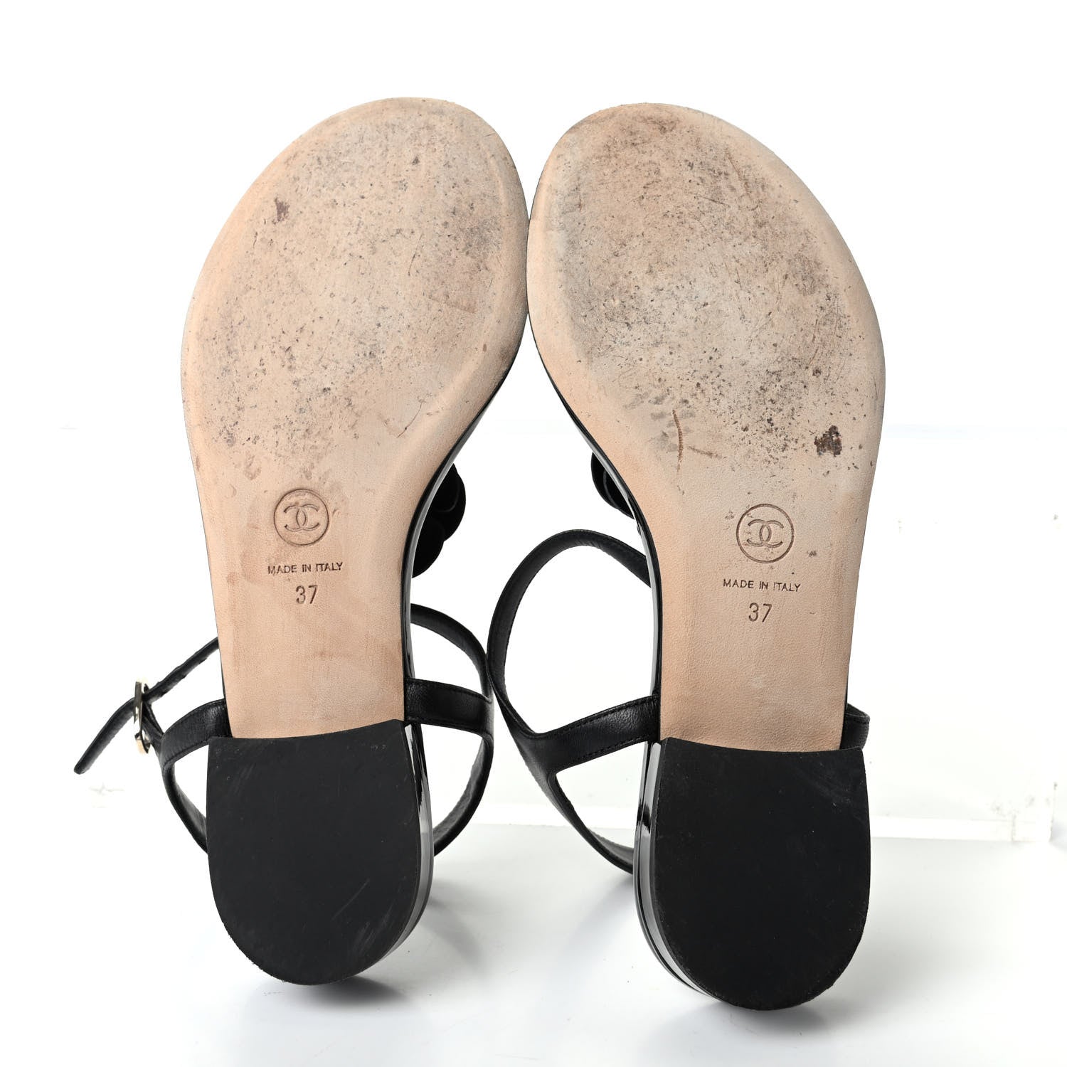 Chanel Patent Camellia Thong Sandals 37 Black 6 of 11