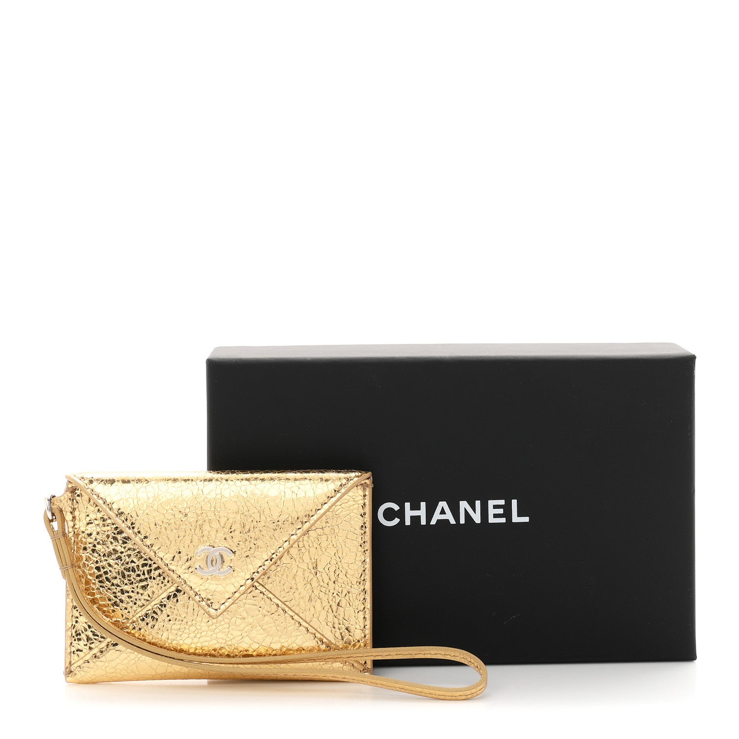 Chanel Metallic Lambskin Card Holder With Strap Gold 16 of 16