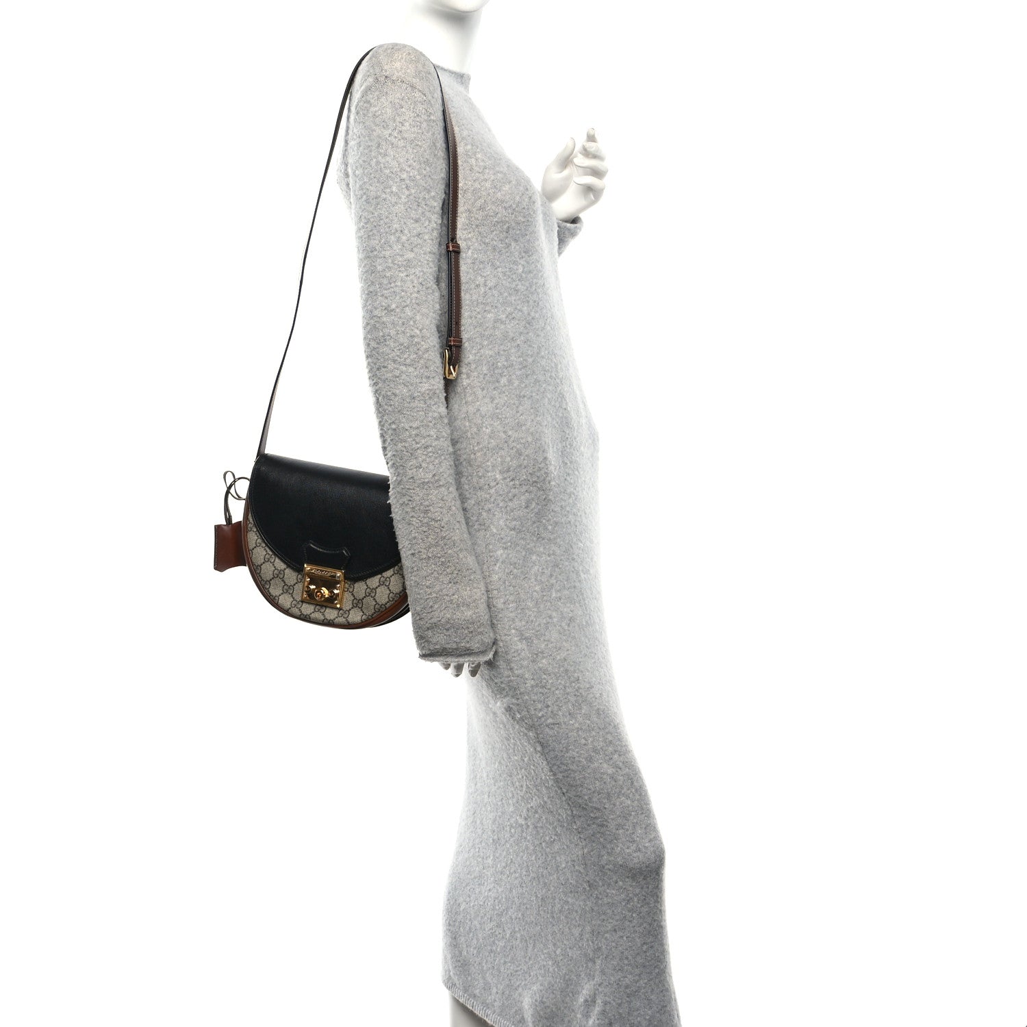 Gucci GG Supreme Monogram Calfskin Small Padlock Messenger Shoulder Bag Beige Black Cuir 2 of 10